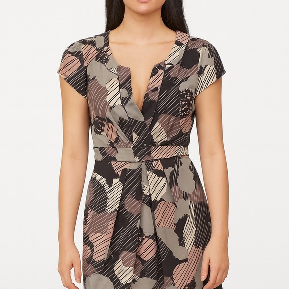 BCBGMaxAzria Abstract Pattern Midi Dress - Black, Cream, Brown - Picture 1 of 6